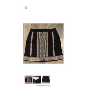 Braeve Black Embroidered Boho A-Line Mini Skirt Black White Pink Size Small